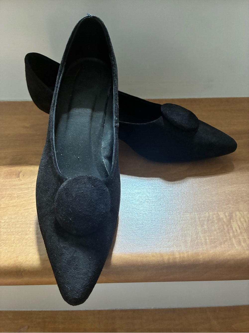 Women’s Black Genuine Suede shoes with Decorative Pom